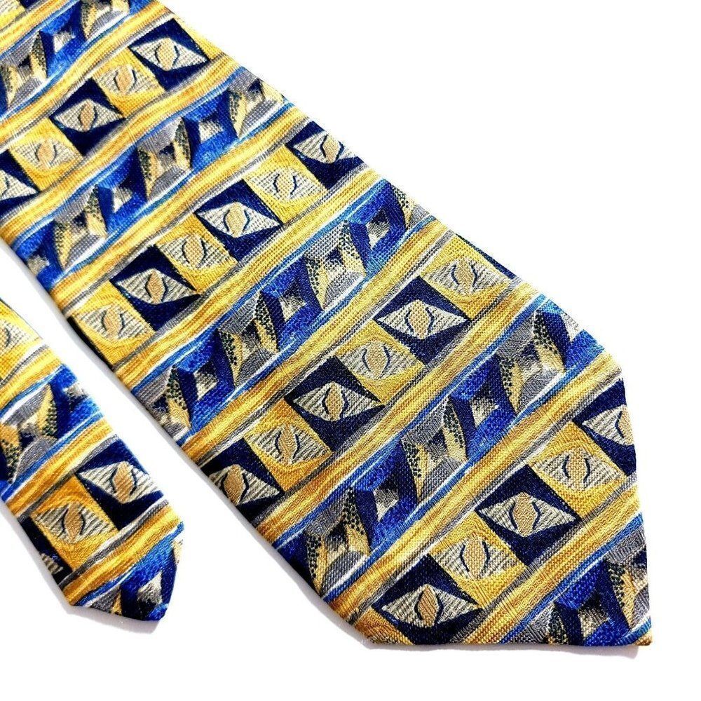 Robert Talbott Nordstrom Yellow Blue Abstract Jacquard Print Wide Silk Tie